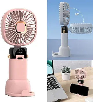 Foldable USB Neck Hanging Fan 5 Speed USB Fan Led Display Screen Rechargeable With Phone Stand