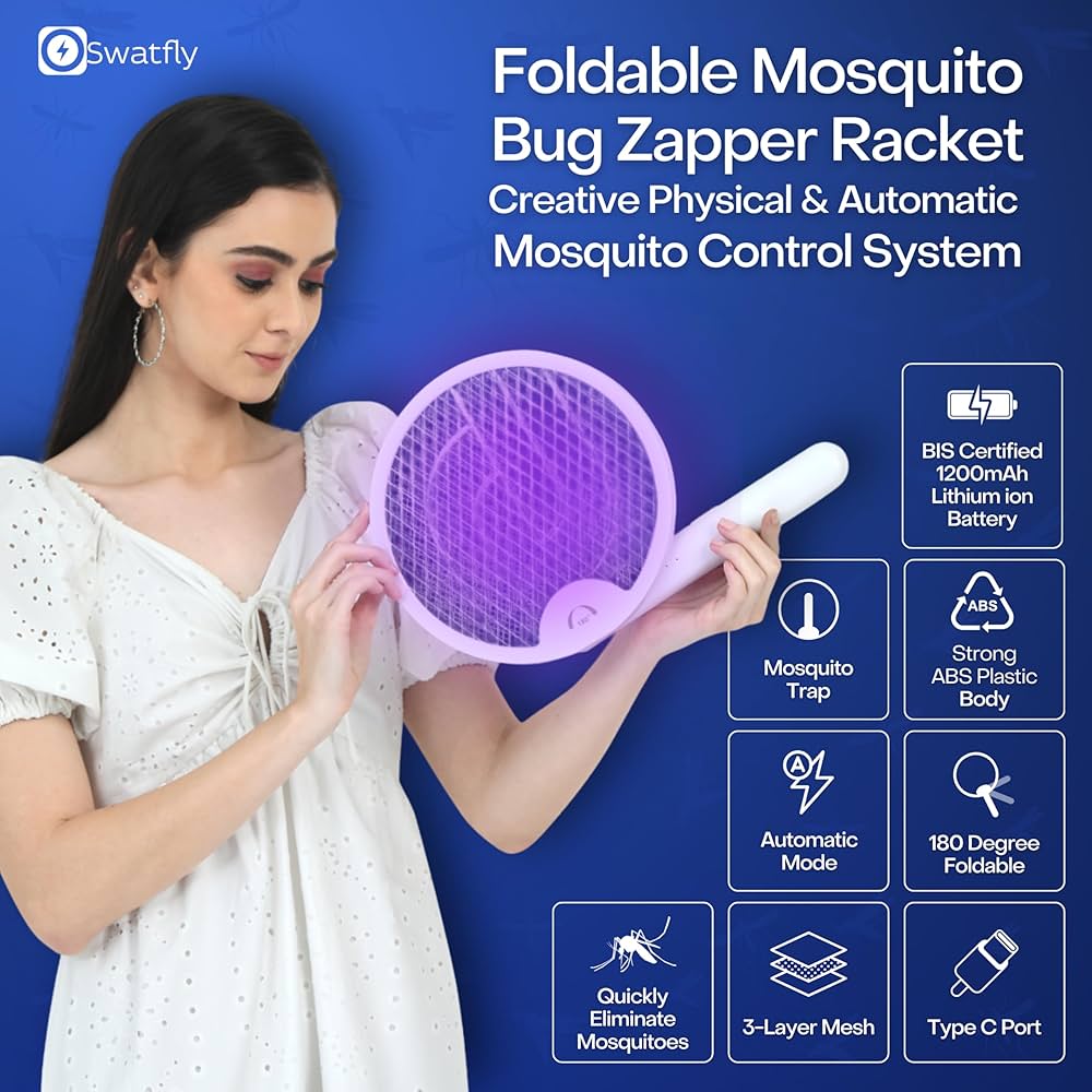 Foldable Mosquito Killer Racket Trap Rechargeable Bug Zapper Racket