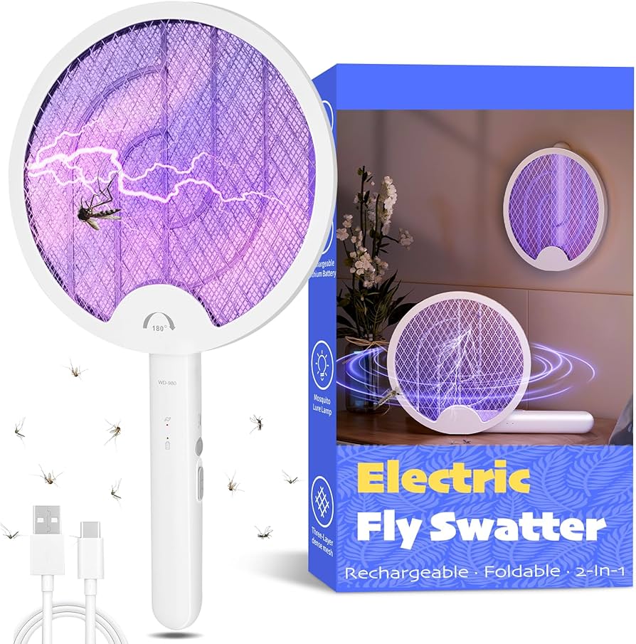 Foldable Mosquito Killer Racket Trap Rechargeable Bug Zapper Racket