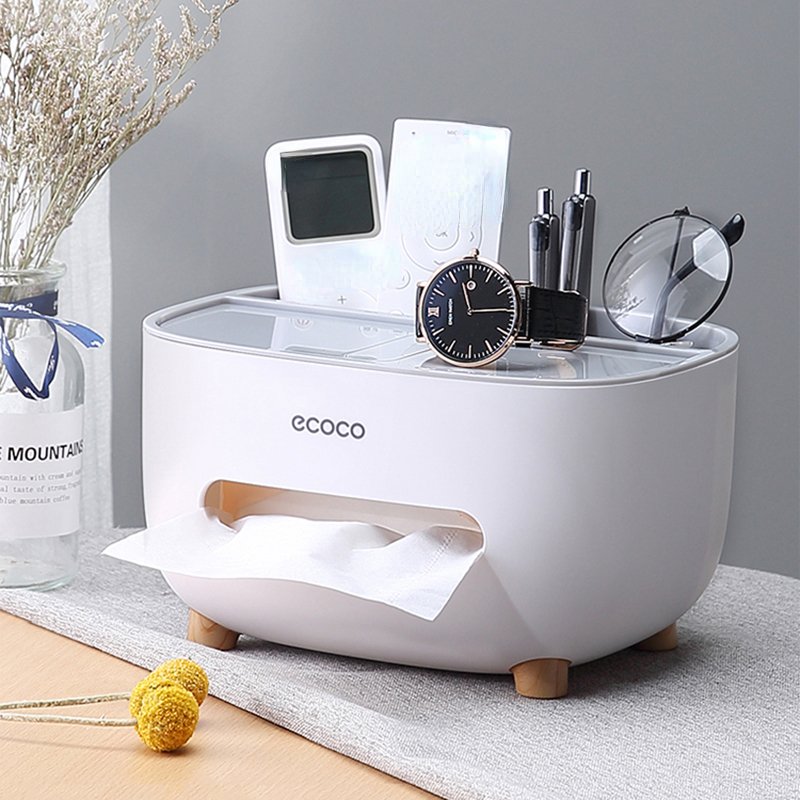 ECOCO Multi Functional Desk Storage Box Remote Control Case Cosmetic Organizer Holder Suction Paper Tissue Box
